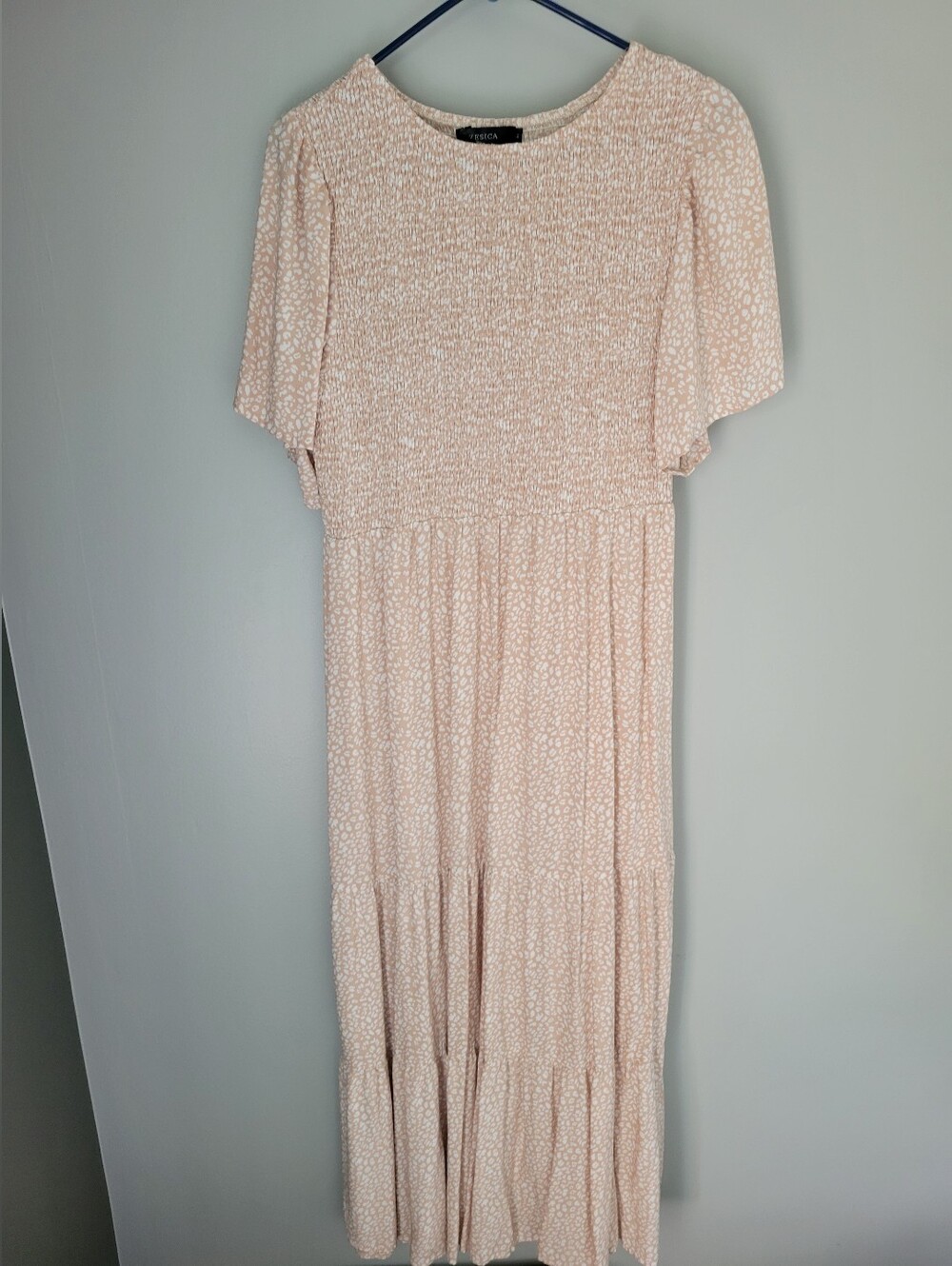 Zesica Short Sleeve Maxi Dress Size L Pink Tan Modest